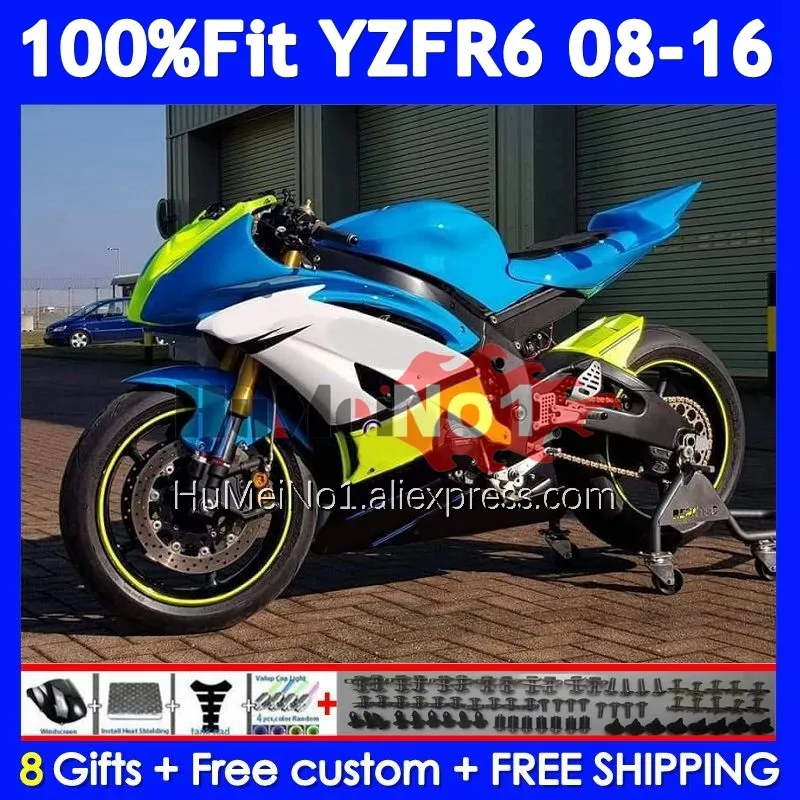 OEM Kit For YAMAHA YZFR6 Blue White YZF600 YZF R6 600 R 6 358No.195 YZF-R6 YZF-600 2008 2009 2010 2011 2012 13 14 15 16 Fairing