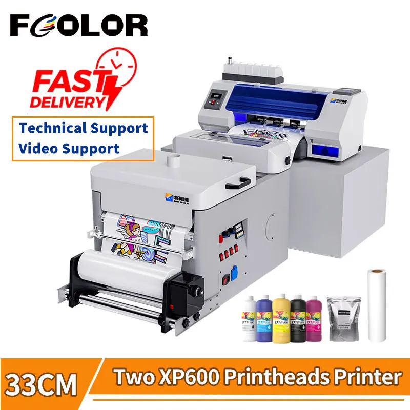 

Fcolor Dual XP600 Printhead A3 DTF Printer with DTF Powder Shaker and Curing Oven T Shirt Printing Machine for Clothes Hoodies