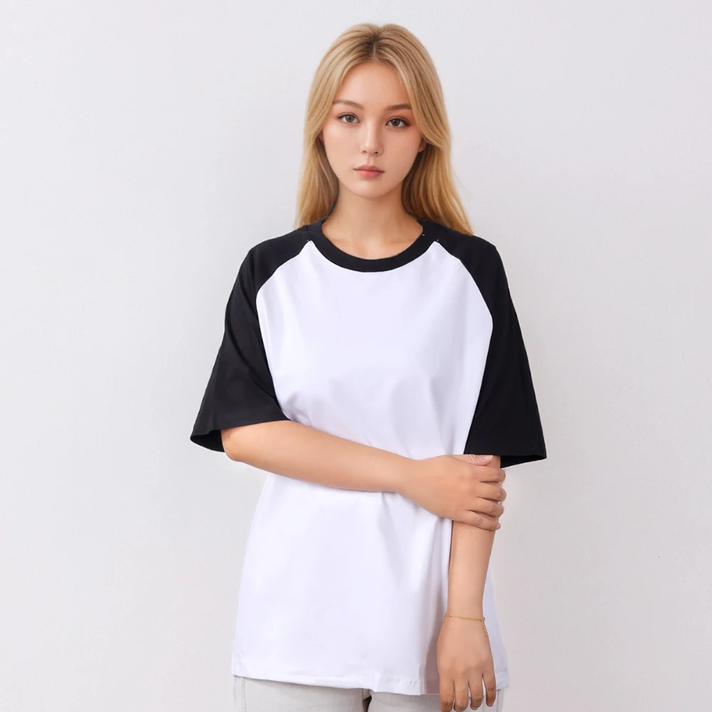 الرجال والنساء الأزواج المرقعة تي شيرت الكورية التباين اللون س الرقبة نصف كم المتضخم بلايز عادية كل مباراة تيز الشارع الشهير #2