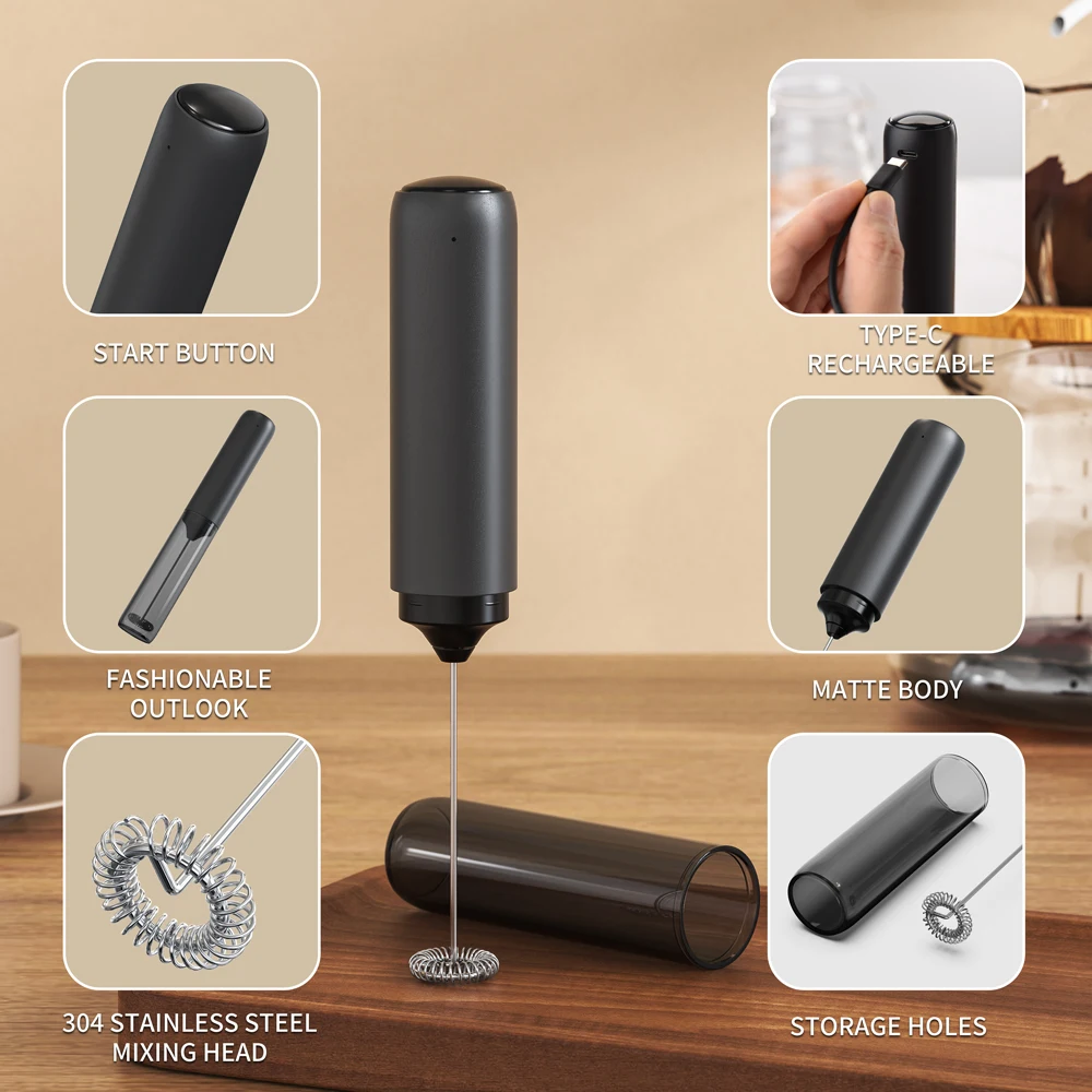 Kitchen Powerful Stirrer Milk Frother Handheld Foam Maker for Lattes Whisk Drink Mixer Coffee Electric Rechargable Egg Beater view 6