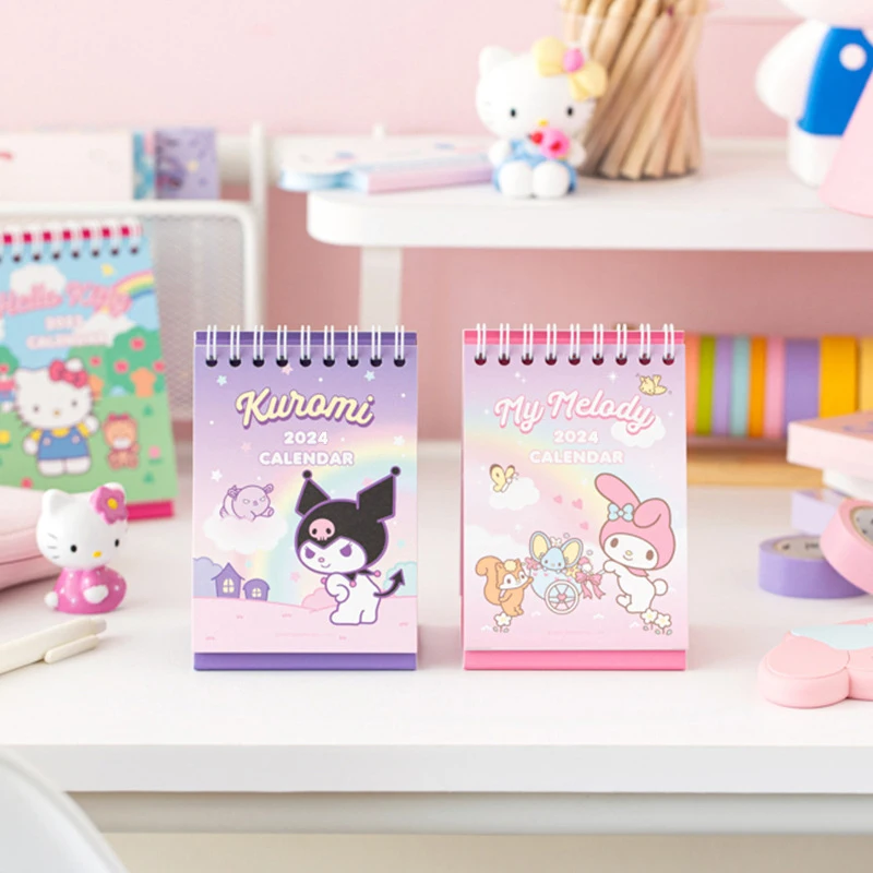 2024 Sanrio Calendar Cartoon Learning Plan Hello Kitty My Melody Kuromi Cinnamoroll Animation Desktop Calendar Display Kids Gift