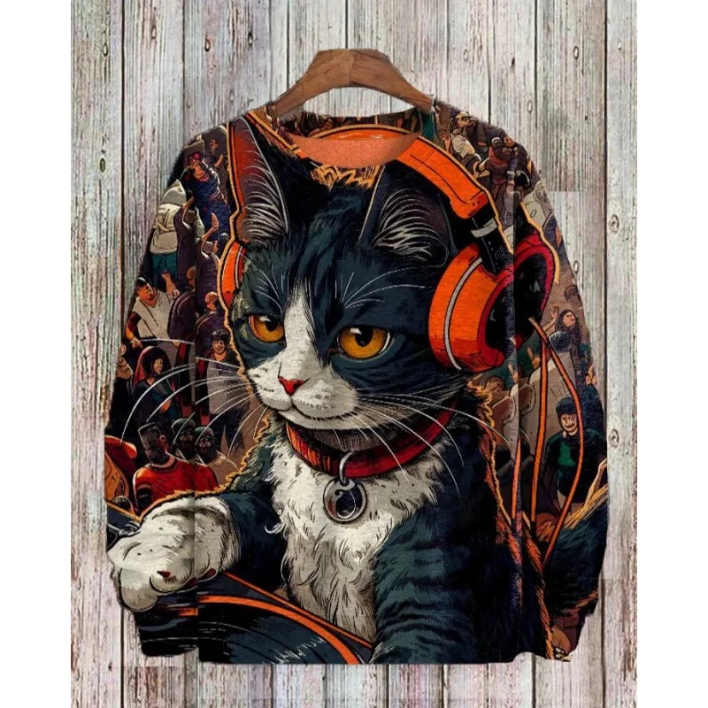 

3D Print Animal Cats Graphic Men's Women's Sweatshirt Fashion Retro Daily Casual Long Sleeve Pullover Loose O-Neck Harajuku Tops