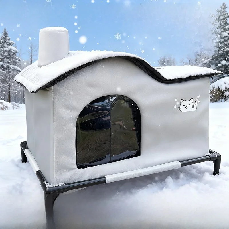 屋外猫ハウス冬用保温防水屋根付きペットシェルター無家猫用巣ハイデザインシンプルスタイル取り外し可能なカバー