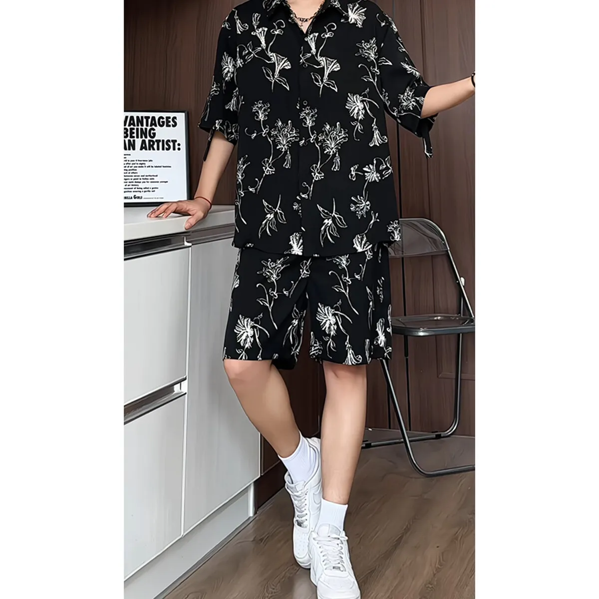 Men's Summer Casual Beach Outfit Printed Short Sleeve Shirt And Shorts Set Lightweight Breathable Matching Lounge Suit M-XXXXXL