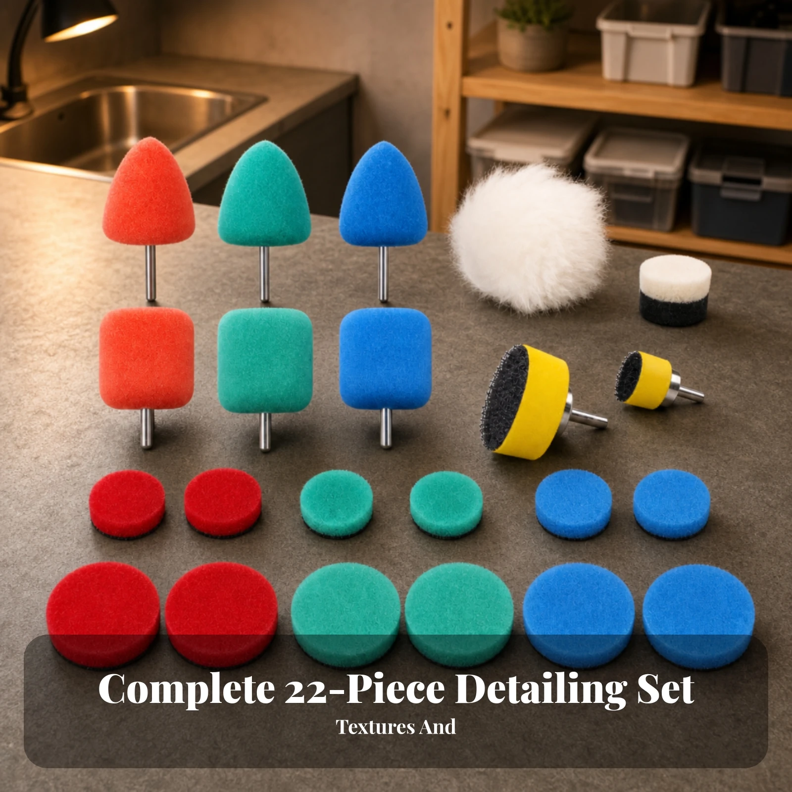 22 Pieces Vehicle-Detailing Rotary Polishing Attachment Kit Compact Foam Polishing Pads with Hook-and-Loop Backing
