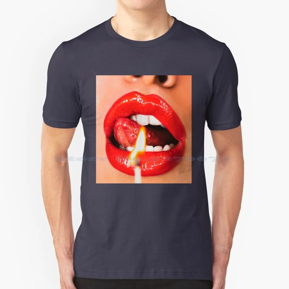 Red Lips With Match T Shirt 100% Cotton Tee Sexy Lips Pretty Mouth Red Lipstick Sexy Anime Girl Anime Girl Lips Pretty Lips