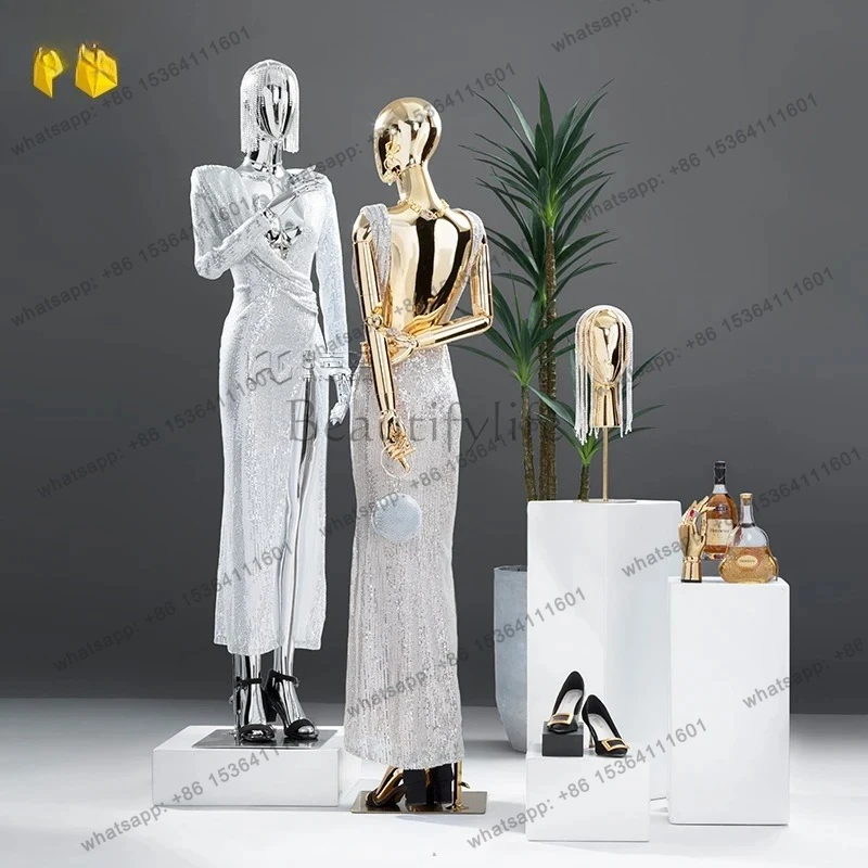 props women's clothing store window display stand electroplated full body platform flat shoulder high-end doll
