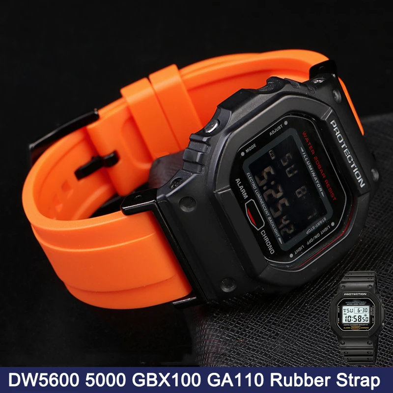 Ремешок силиконовый модифицированный для Casio Small Cube DW5600 DW5000 GBX100 GA110, спортивный водонепроницаемый резиновый черный браслет для часов