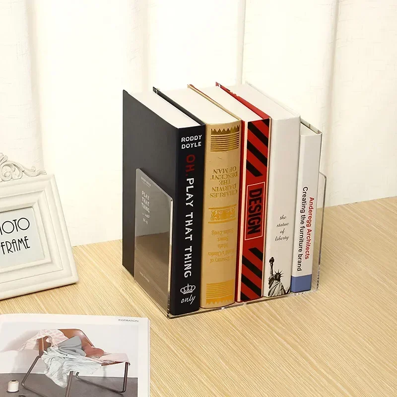 School Stationery Book Holder Bookend Desktop Decorative Storage Rack Bookshelf Stand Transparent Acrylic