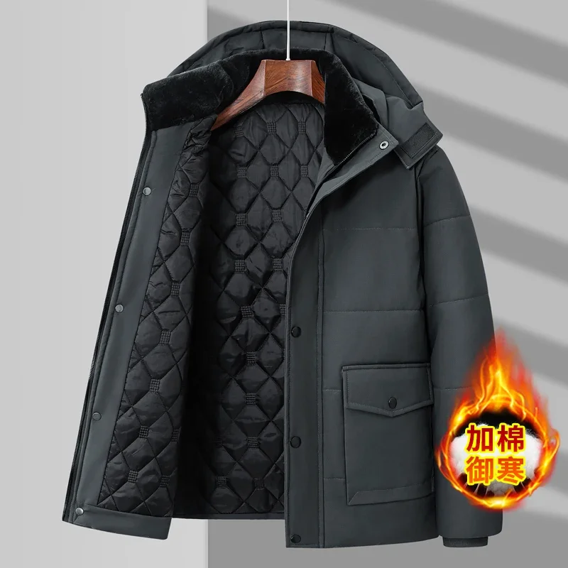 Overcoats Casual Men Thermal Hooded Jacket Clothing Fleece Winter Men's Padded Parkas Fashion Male Mid-Long Thick Warm Parka