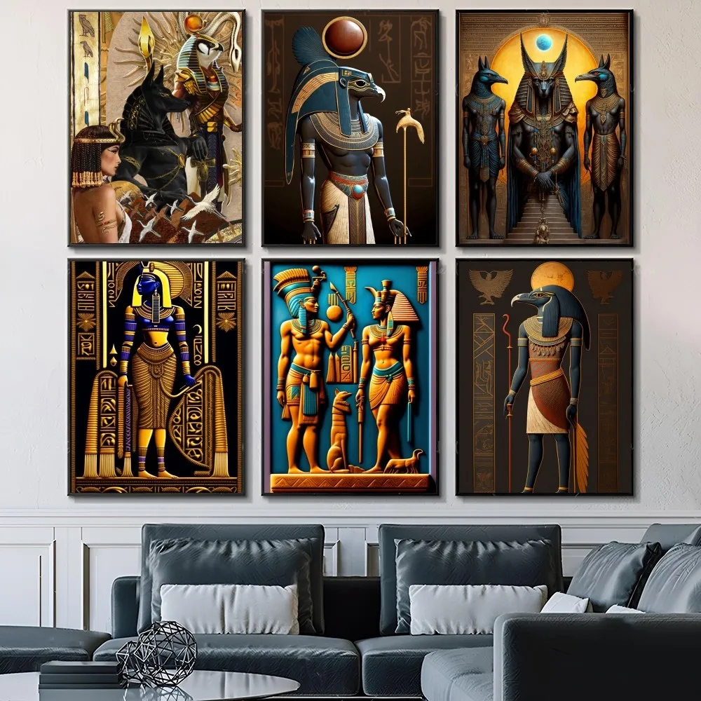 Ancient Egyptian Pharaoh And His Maidens Poster Paper Print Home Living Room Bedroom Entrance Bar Cafe Art Painting Decoration