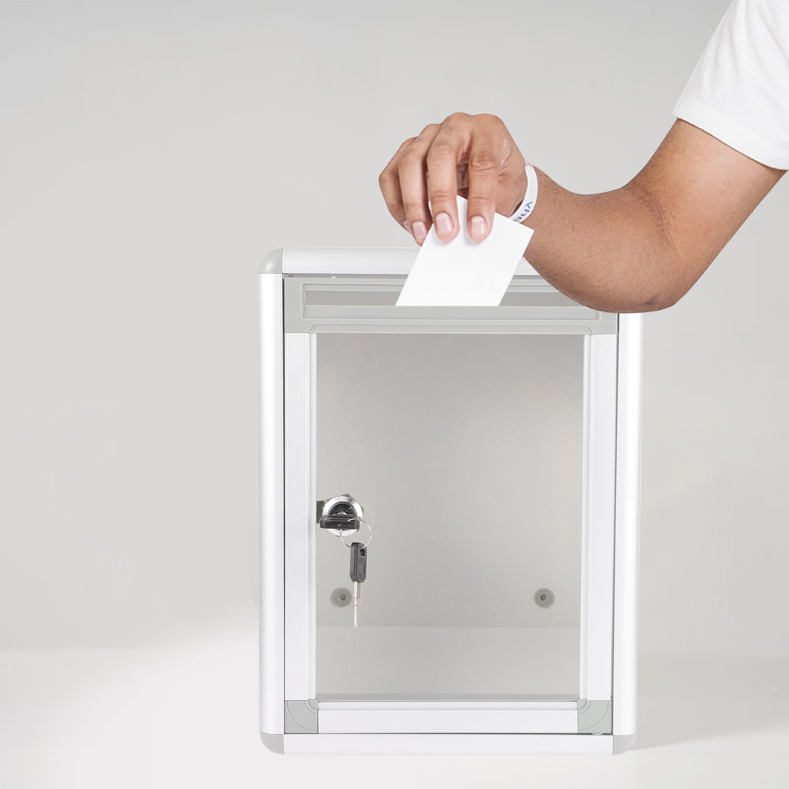 

Aluminum Alloy Ballot Box Wall Mounted Red Transparent Lockable Mailbox Outdoor Suggestion Storage Bin Hanging