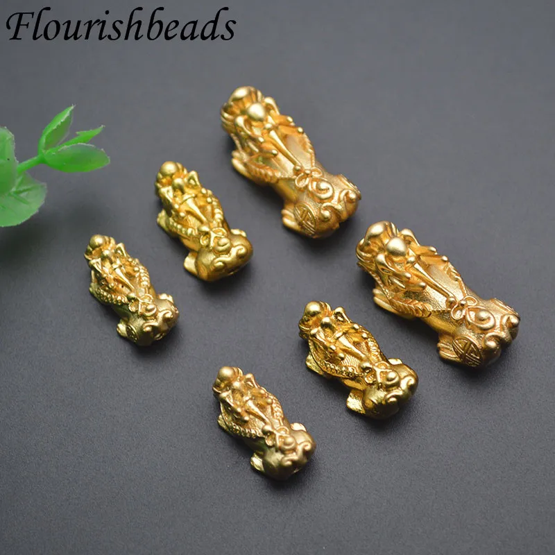 Three Sizes Metal Real Gold Plated Feng Shui Pixiu Loose Beads DIY Luck Bracelt Neckalce Charms Jewelry Accessories