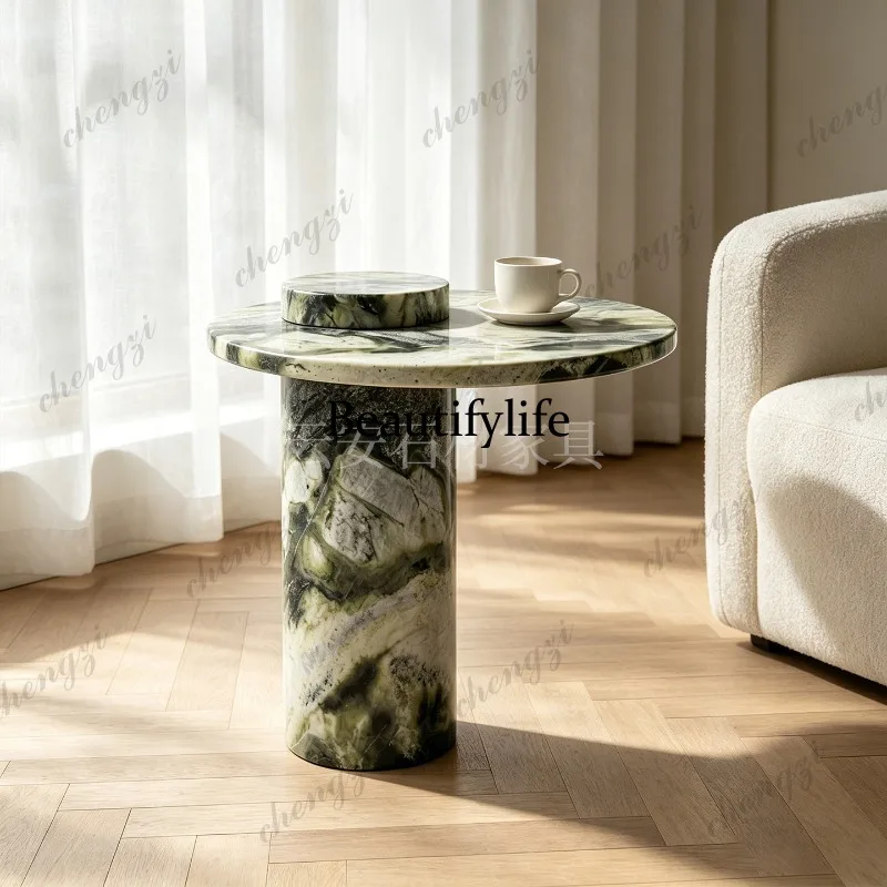 A114 Nordic light luxury high-grade natural green marble edge few living room sofa side table coffee table customization