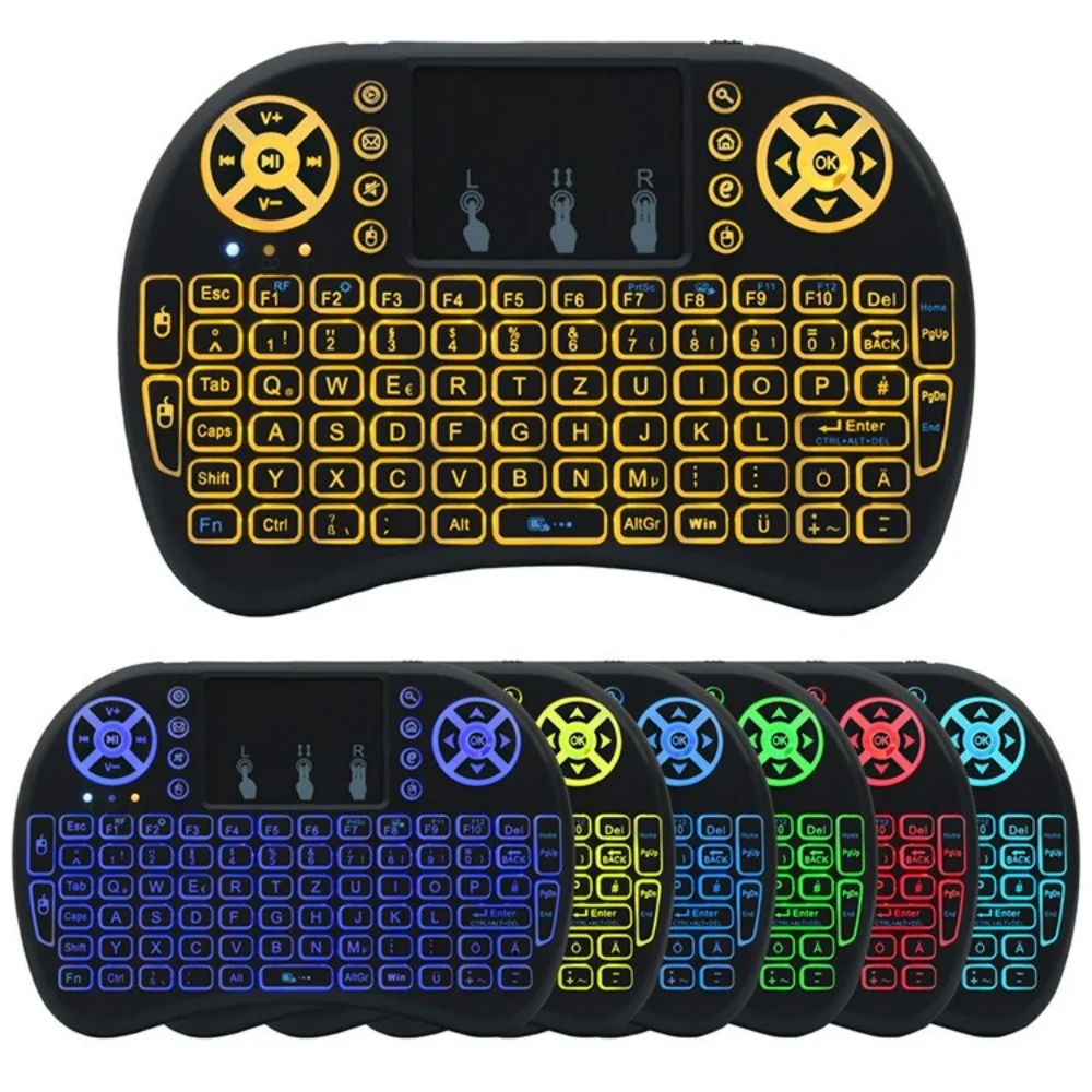 Mini teclado inalámbrico retroiluminado para Android TV Box PC X96 H96Max 2,4G, Air Mouse, panel táctil, 7 colores, control remoto IR