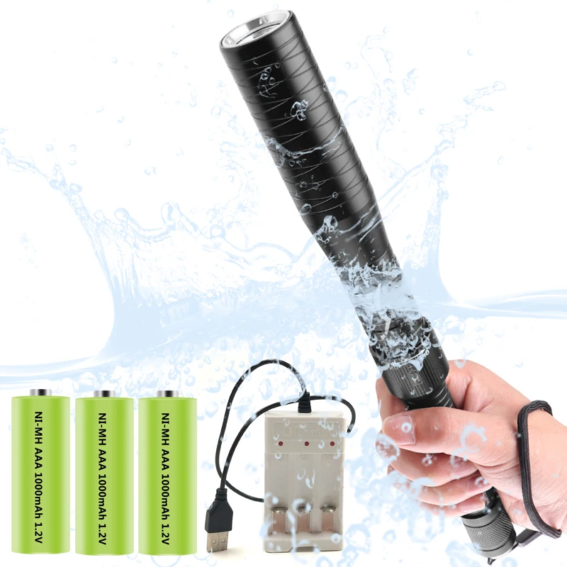 

Diving Led Flashlight Tactical Baseball Bat Security Waterproof Torch 18650 Battery Lantern for Swimming XM-L T6 캠핑조명 수중랜턴