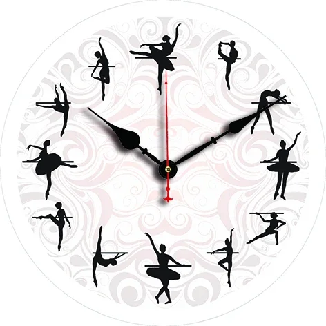 Ballet Dance Wall Clock Living Room Bedroom Round Silent Clock Dining Room Office Decoration Clock Home Mounted Carfts Art Decor