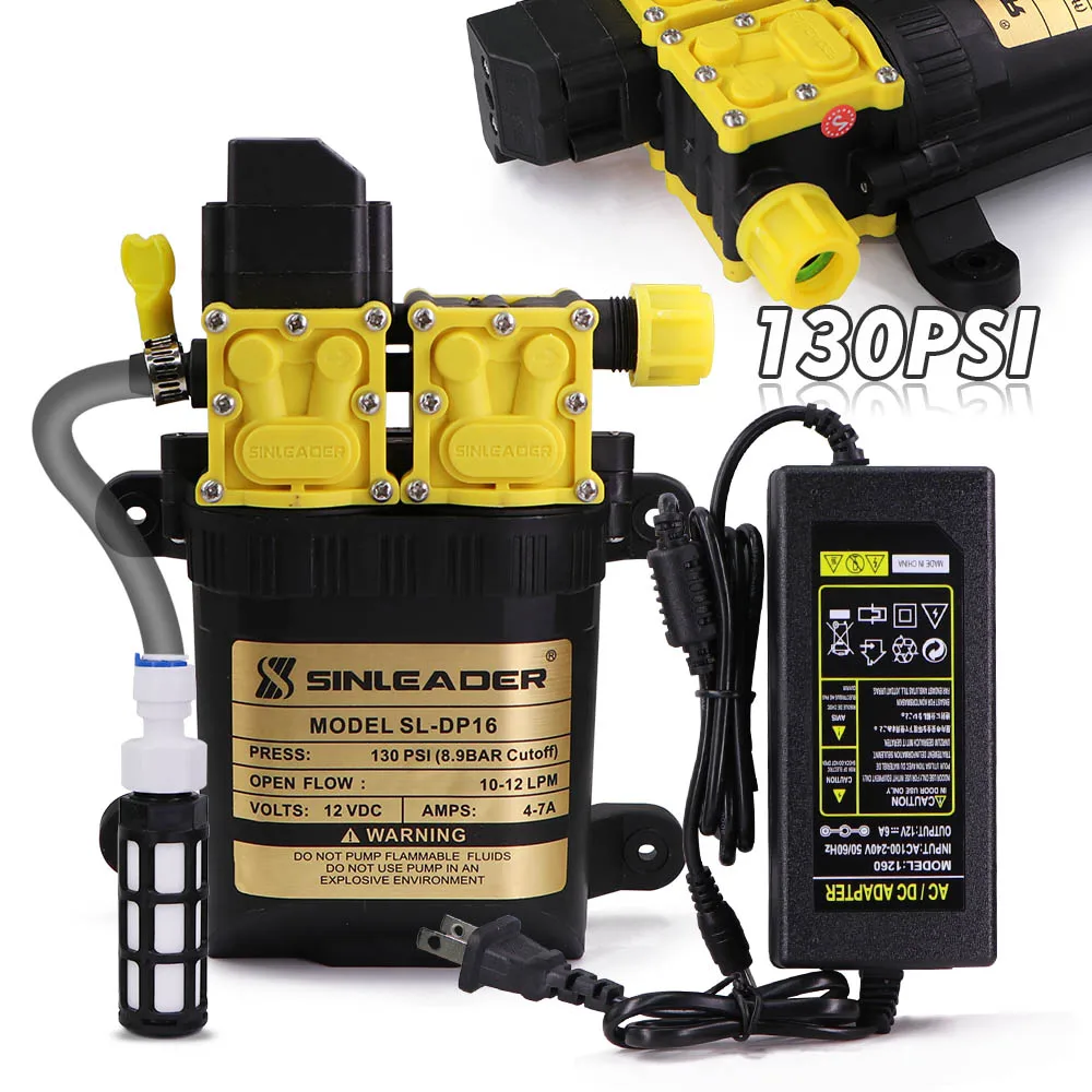 

130PSI Dual-core Self-priming Pump w/ 110-240V Power Supply Garden Agriculture Fogging irrigation High Power Water Pressure Pump