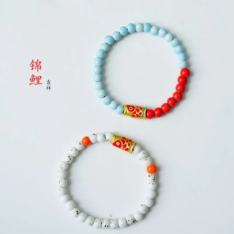 Literature Pastoral Koi Fish Pendant Hand-Wowen Gift Bracelets Bangles For Women Girl Children Wholesale