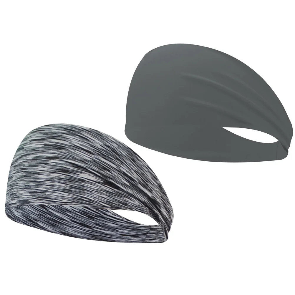قطعتان من عصابات الرأس الرياضية المقاومة للعرق وقابلة للتمدد للجري واليوجا وركوب الدراجات وإكسسوارات الشعر باللون الرمادي المخطط باللون الرمادي