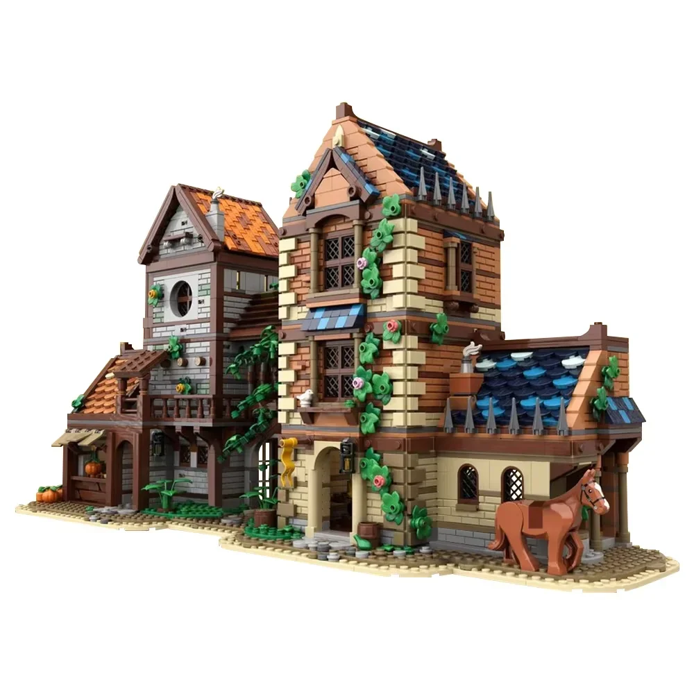 Bloques de construcción de herrero del castillo MOC, modelo de arquitectura Medieval doble 21325, bloques de herrero Medieval, juguete ensamblado, regalo para niños