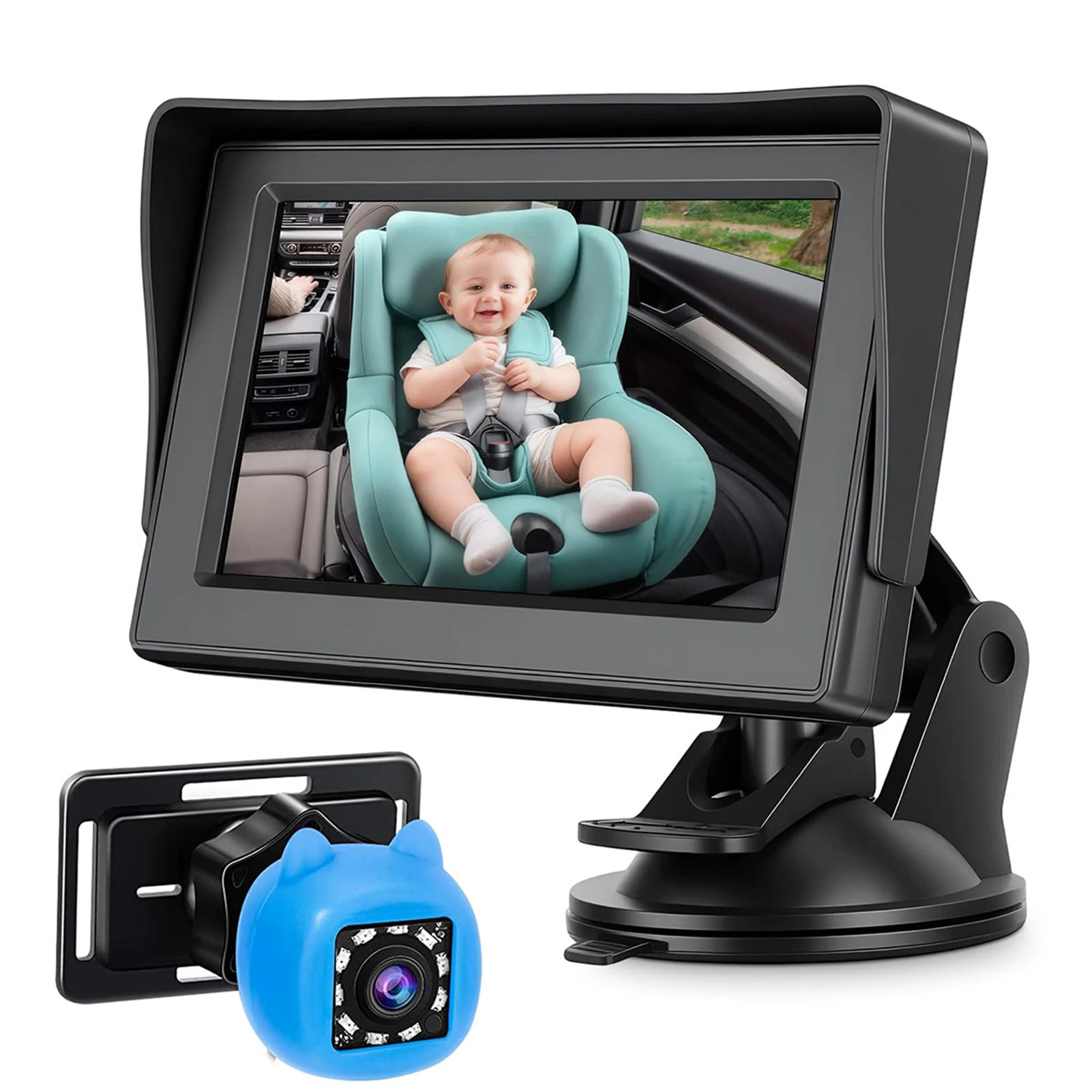 

4.3" Baby Car Monitor with Night Vision 150° Wide Viewing Angle 360° Rotation Rear Facing Seat Mirror for Infants Kids Toddlers