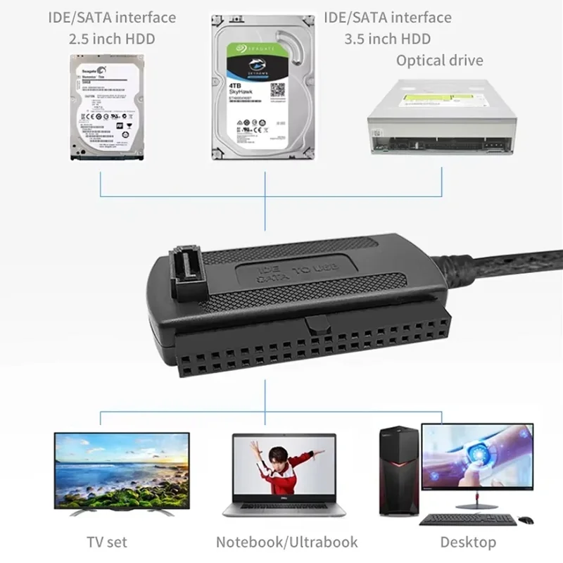 SATA to USB Adapter Cable USB 2.0 to SATA IDE Converter Caable for 2.5 3.5 Inch SSD HDD with AC Adapter Support Windows MAC OS