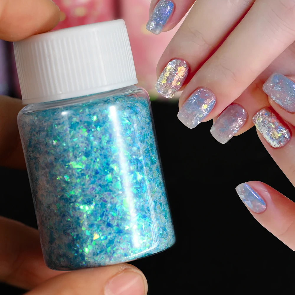 10g/Bottle Iridescent Irregular Aurora Glitter Nail Sequins Pink Blue Aurora Sparkly Slice Flakes UV Gel Polish Flake Paillettes