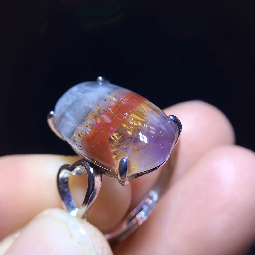 

Natural Purple Cacoxenite Auralite 23 Rutilated Ring Adjustable 17.2/11mm Fashion Gift Auralite 23 Ring Healing AAAAA