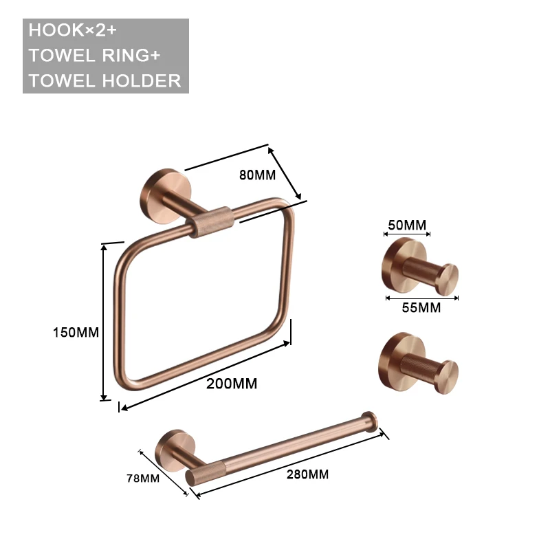 Geborsteld Rose Goud Roestvrij Staal Badkamer Hardware Set Handdoekenrek Kapstok Handdoekstang Toiletrolhouder Zeepbakje Accessoires