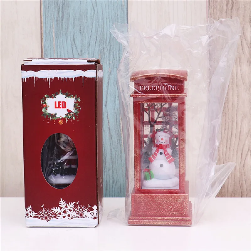 Design retro londres cabine de telefone cabine árvore natal papai boneco de neve arranjo vermelho ornamentos luminosos noite lâmpada