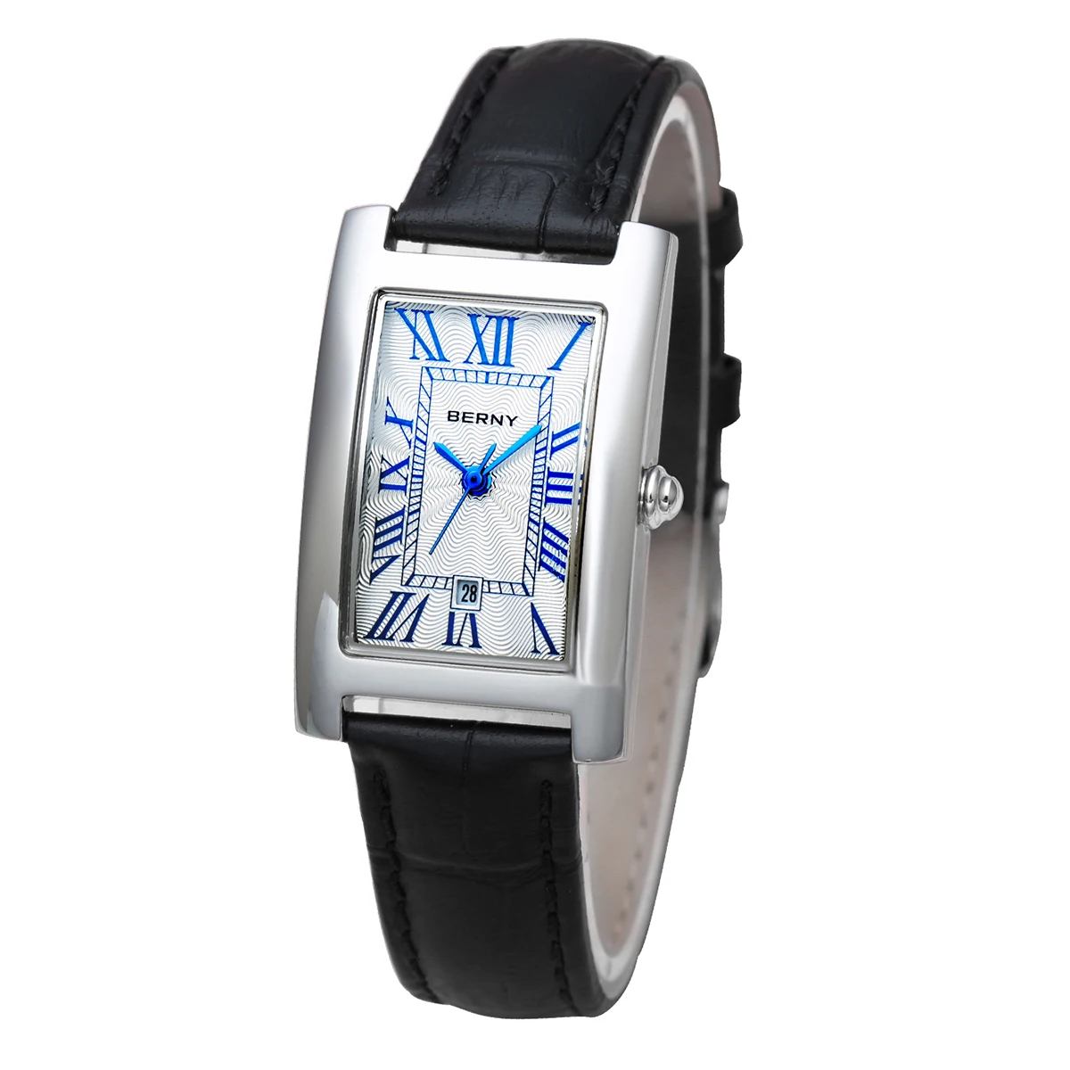 BERNY Tank Watches for Men Calendar Date Quartz Men's Watch Leather Strap Rectangle Dial Classic Dress Male Wristwatch