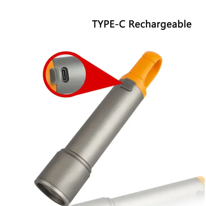 New LED flashlight white spotlight Type-C rechargeable aluminum alloy telescopic zoom popular mini flashlight