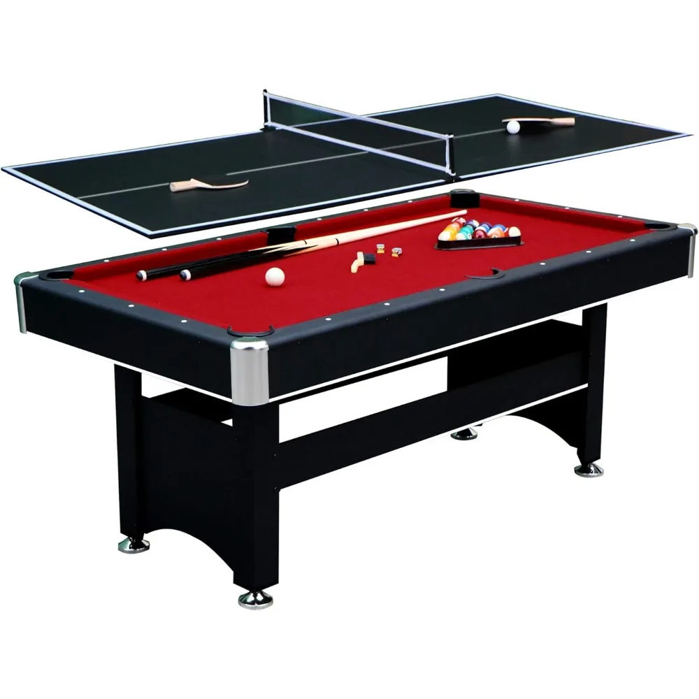 

Spartan 6-ft Pool Table with Table Tennis Top - Black with Red Felt