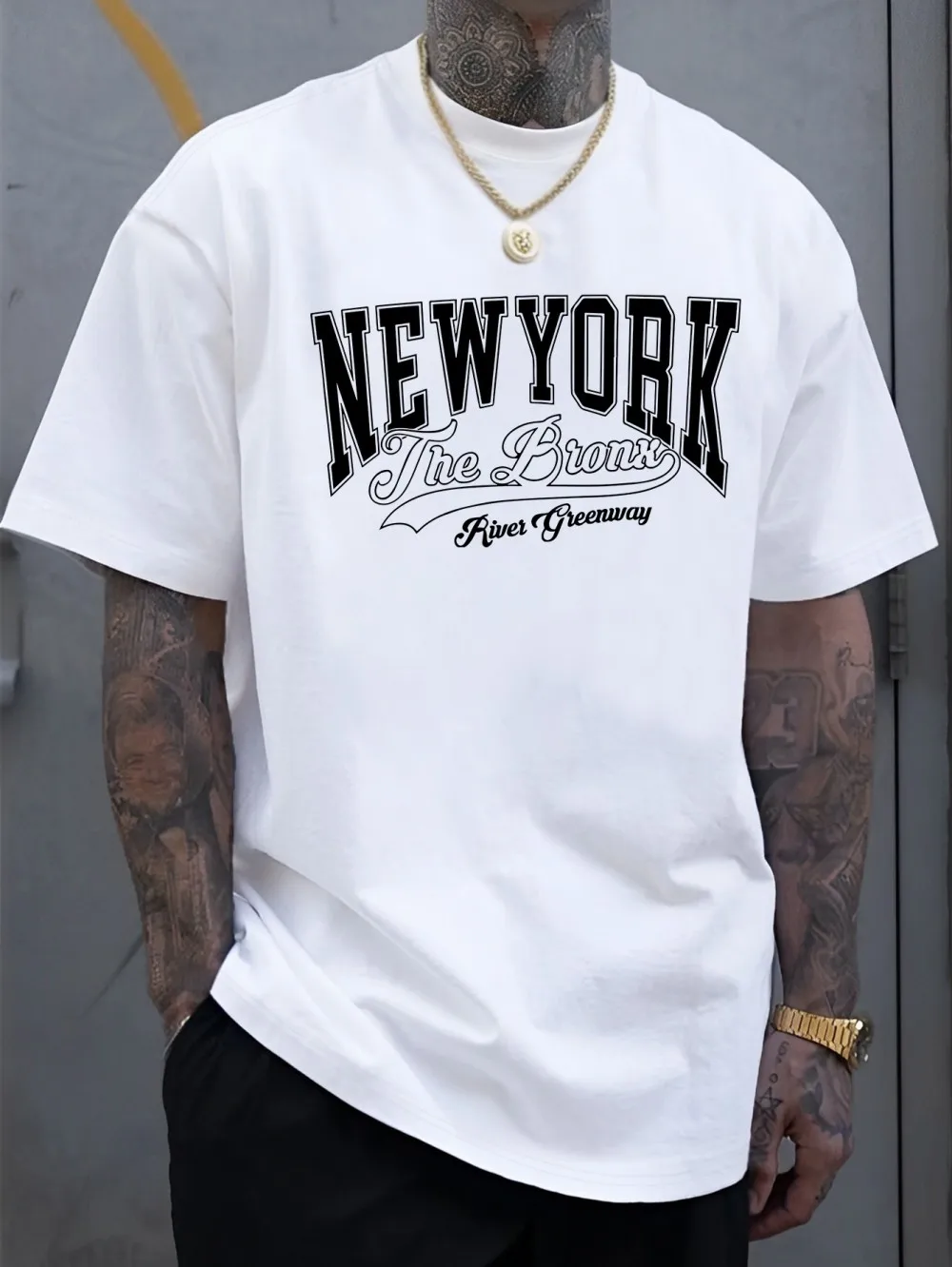American men's summer Gothic letter New York print micro elastic breathable round neck T-shirt outdoor urban casual top