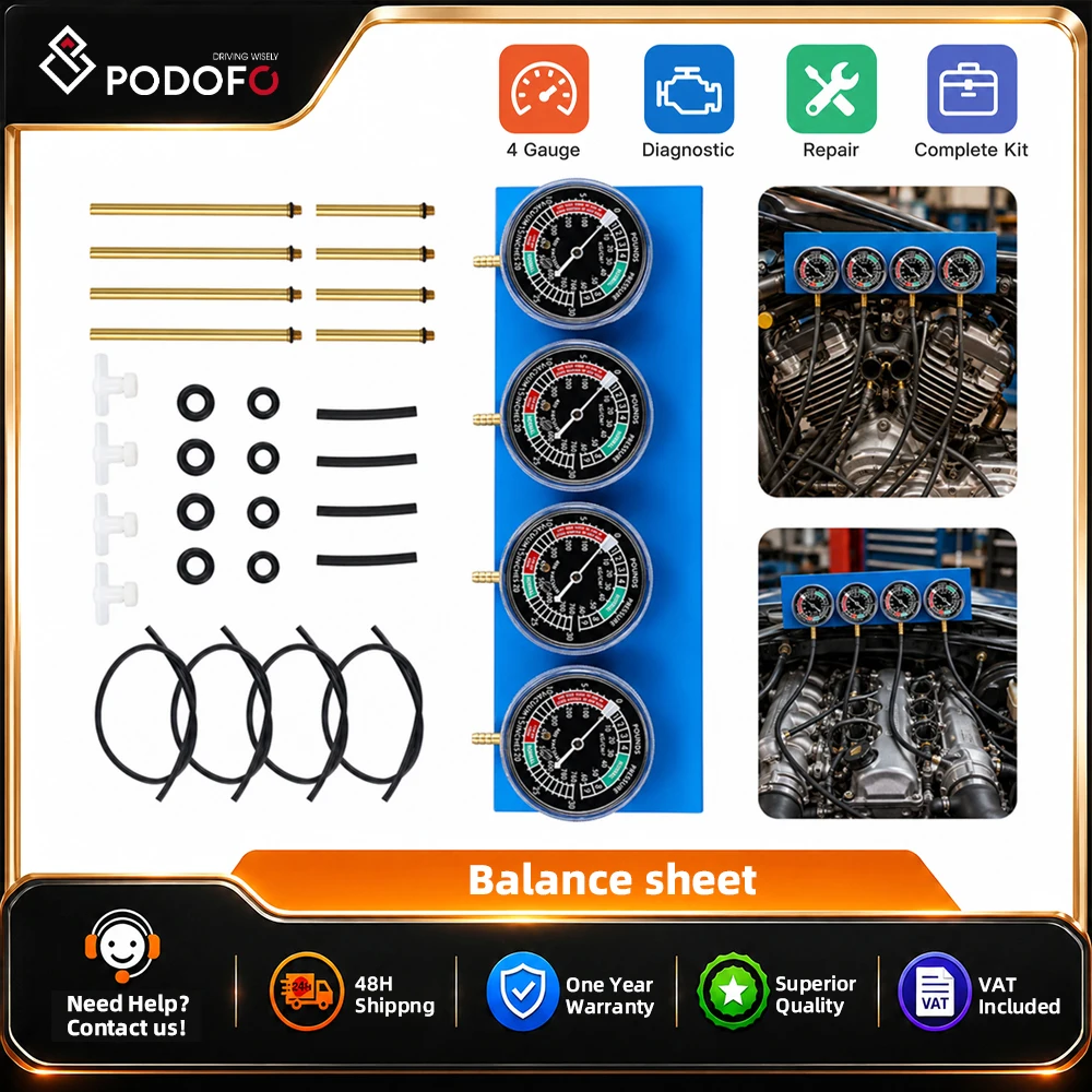 Outils de diagnostic pour moto Podofo, outil de synchronisation du carburateur de moto, outil de synchronisation du carburateur à vide pour 4 cylindres