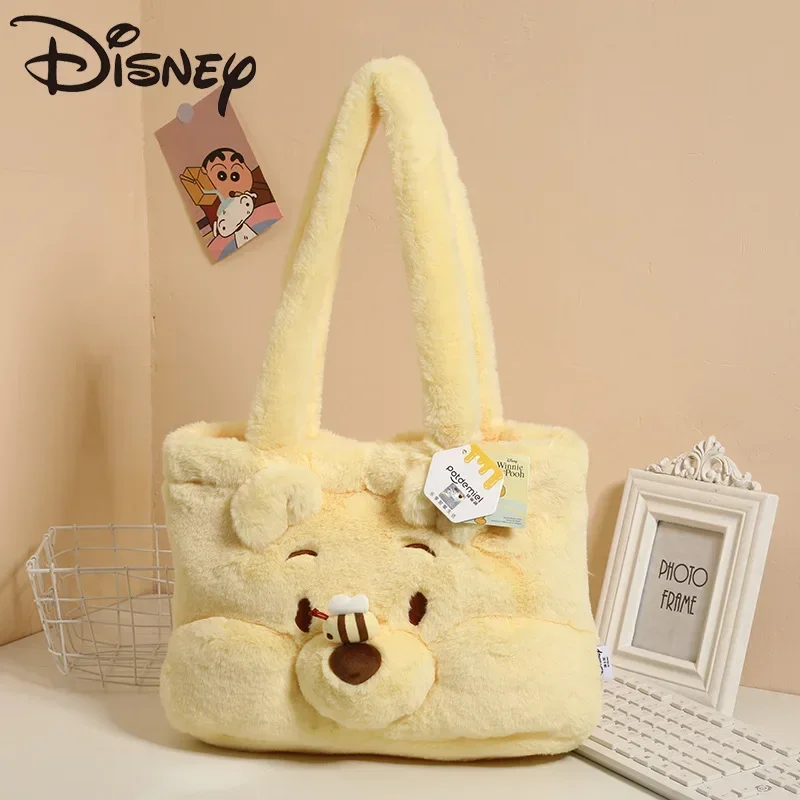 2023 New Original Disney Kawaii Winnie The Pooh Plush Toy Large-Capacity Shoulder Bag Cartoon Leisure Handbag Kid Christmas Gift