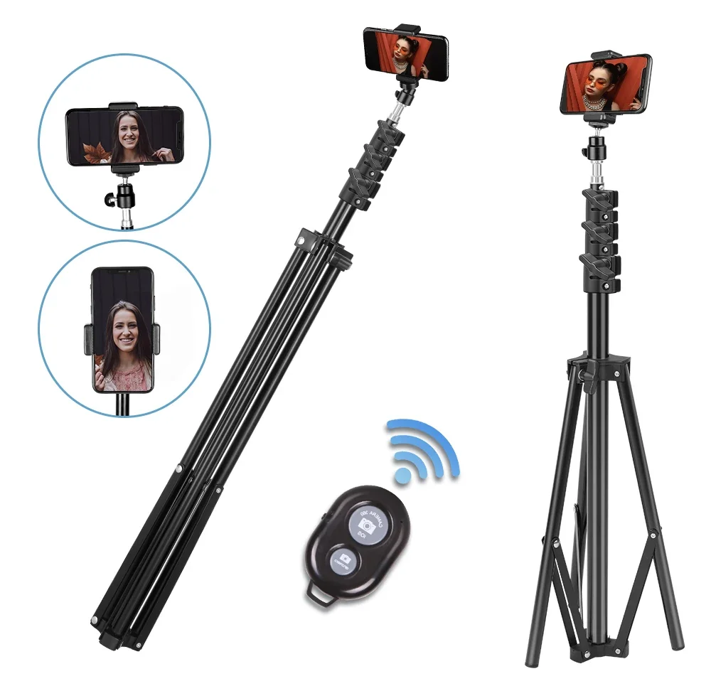 SH 100/150/170/200/240cm Selfie-Stativ aus Aluminium, leichtes Stativ für Handyhalterung mit Clip und Bluetooth-Controller