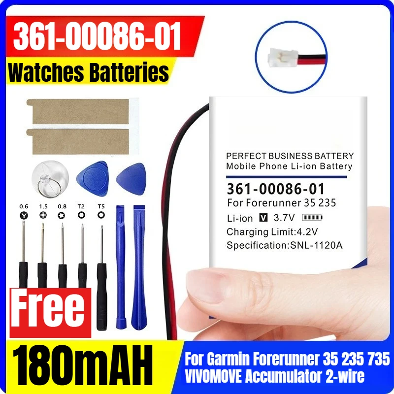 

180mAH 361-00086-01 Watches Batteries for Garmin Forerunner 35 235 735 VIVOMOVE Accumulator 2-wire + Tools