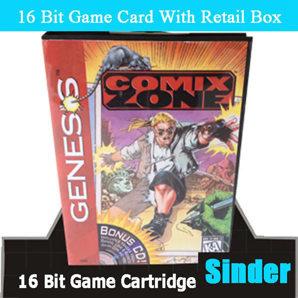 خرطوشة ألعاب Comix Zone 16Bit MD مع صندوق الولايات المتحدة الأمريكية لأنظمة Sega Megadrive Genesis