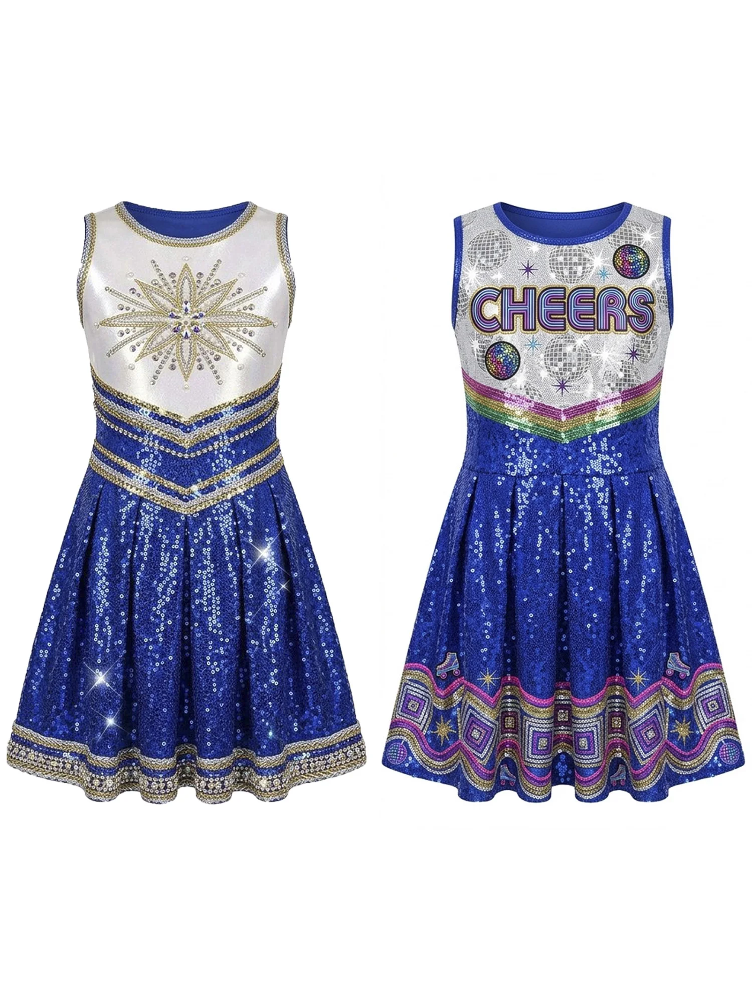 Football Cheerleading Costume for Girl Sleeveless Round Neck A Line Ruffle Hem for School Sports Dance Game Performance