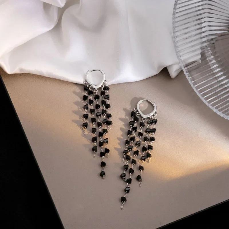 S925 Silver Earings for Women Elegant Long Crystal Tassel Niche Fashion Casual Trend Temperament Personality High-end Design