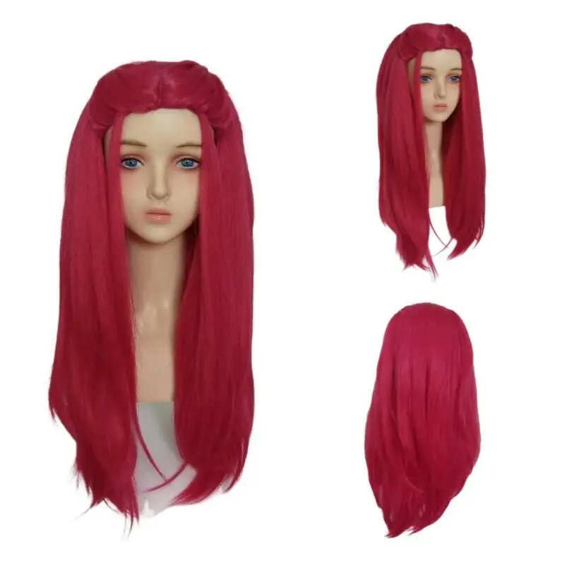 Pop Singer Purple Braid Wig Rose Red Long Synthetic Wig Black Double Bun Hairstyle Hair Halloween Cosplay Props