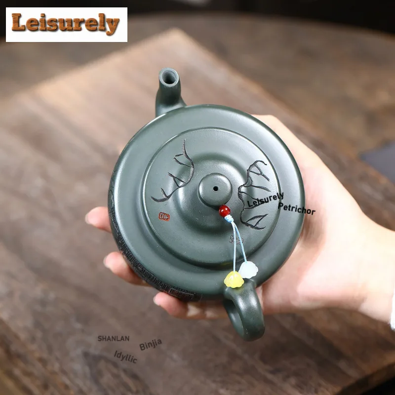 280 مللي رائعة ييشينغ الأرجواني الطين أباريق الشاي اليدوية لوتس الأسماك وعاء الخام خام مسود الأخضر الطين غلاية مع فلتر Zisha طقم شاي #6