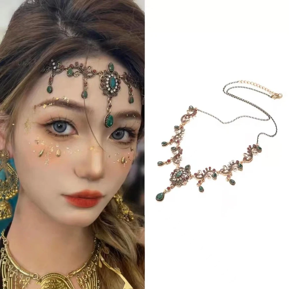 Ожерелье в стиле ретро в богемном этническом стиле, винтажное женское ювелирное изделие на шею, тибетское ожерелье с кисточками, аксессуар со стразами, цепочка на лоб, подарки