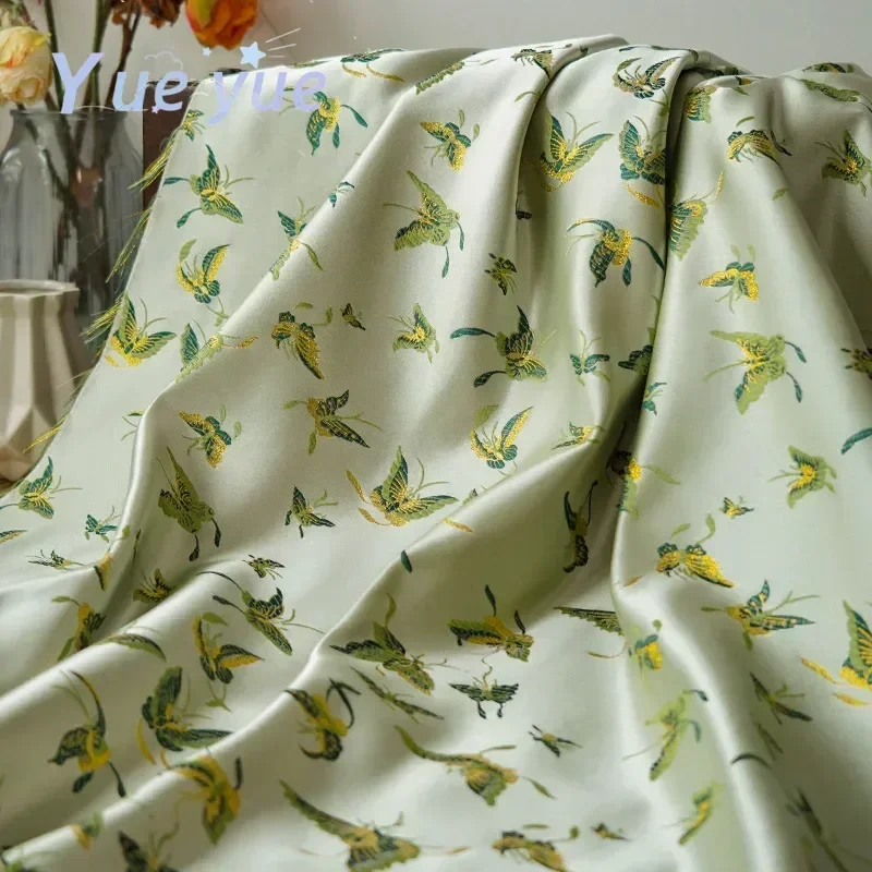 Butterfly Fashion Jacquard Fabric, Summer Transparent Silk Satin Veil, Chinese Style Clothing Texture Dress Yarn Woven Fabric