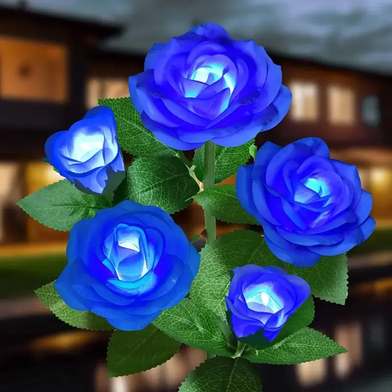 1PC Solar 5-Head Rose Flower LED Light,Outdoor Plug-in Decoration Lights,Landscape Lightting For Garden Lawn Yard Path Graveyard