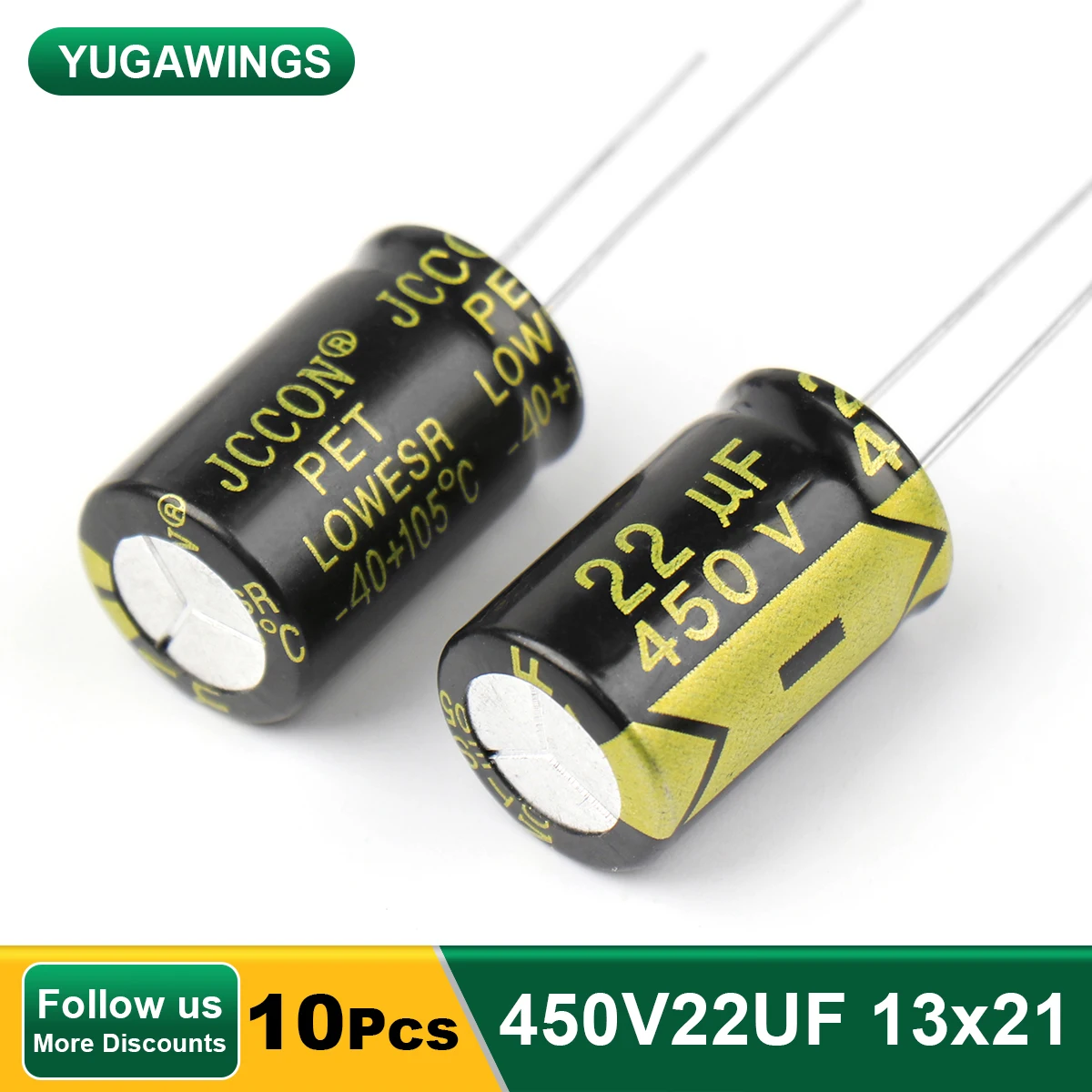 

10Pcs 450V22UF Aluminum Electrolytic Capacitor High Frequency Low ESR ±10% 2000Hours 105℃ DIY Electric Capacitors 13x21mm