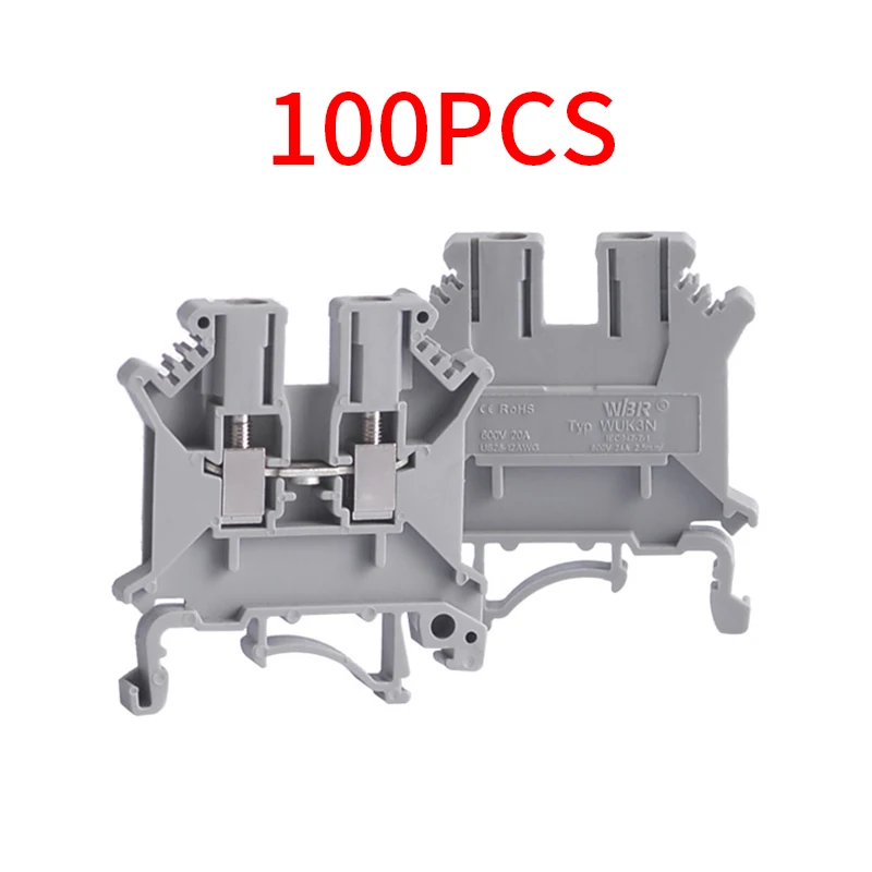 

100Pcs UK-3N Din Rail Universal Screw Wire Terminals Block Connector Brass Electrical Crimp Terminator Connection Row