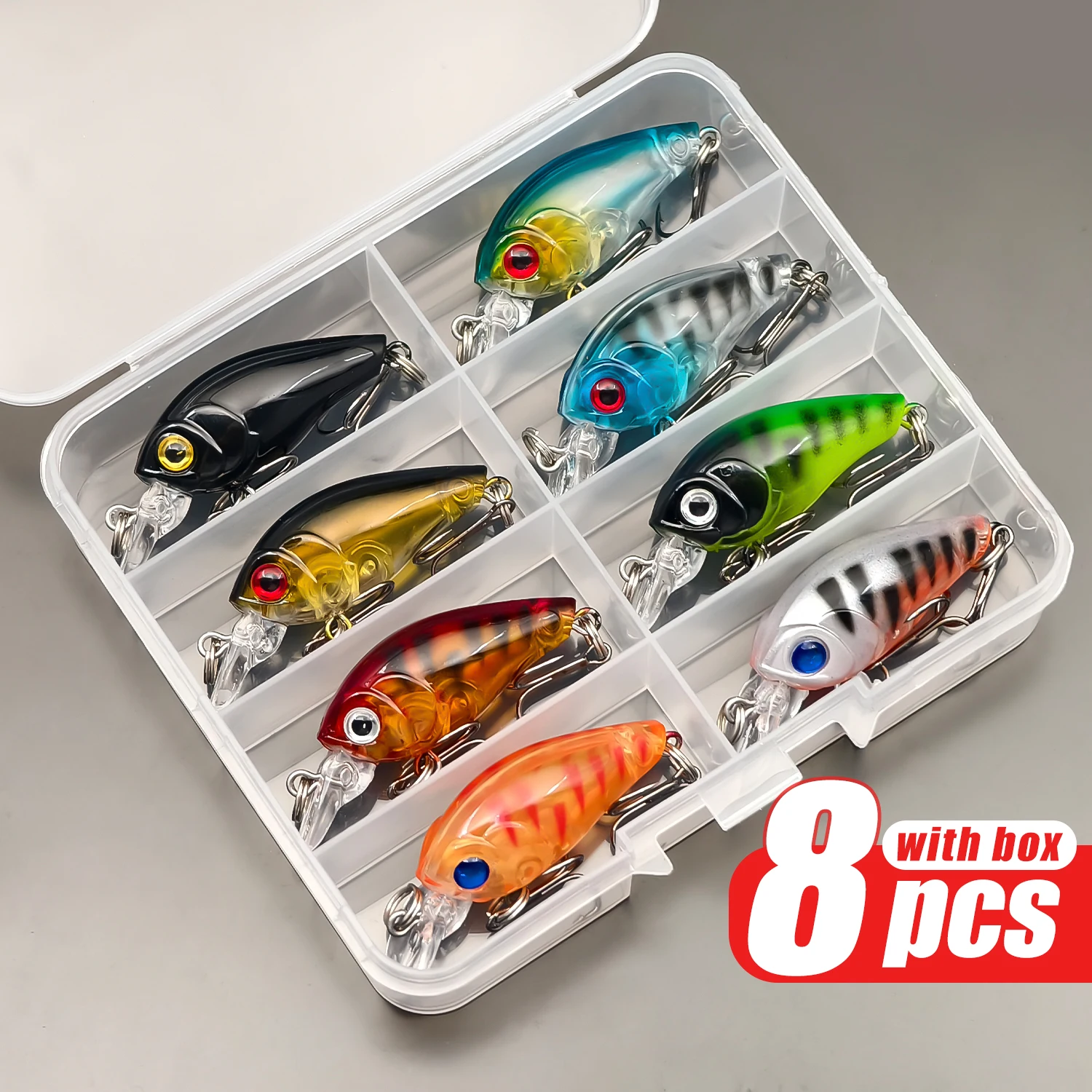 8pcs Crank Bait Minnow Fishing Lure Set Floating Artificial Bait Topwater Fishing Bait